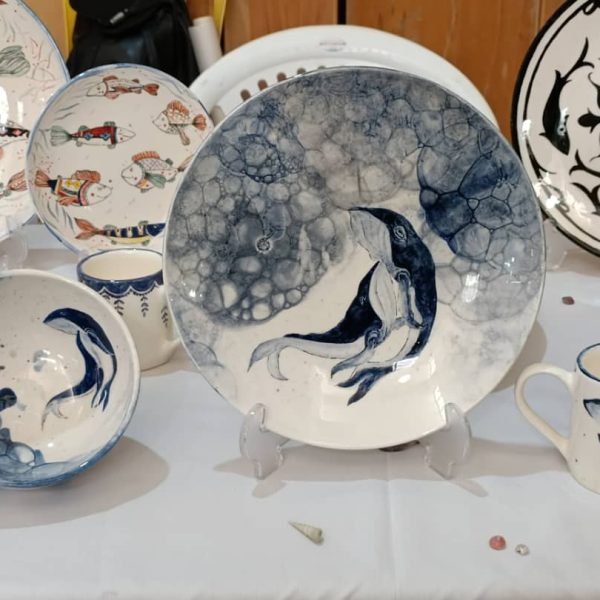 بشقاب سرامیکی طرح وال و ماهی