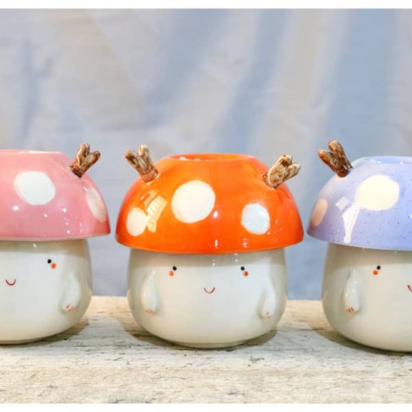 بانکه سرامیکی دست‌ساز طرح «قارچ کوچولو» (مدل فانتزی درپوش‌دار)
