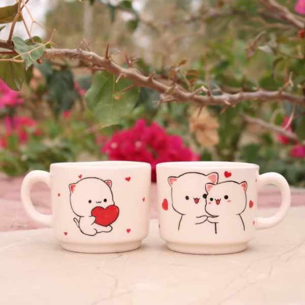 ست دو عددی مینی‌ماگ سرامیکی دست‌ساز طرح «پیشی‌های عاشق»